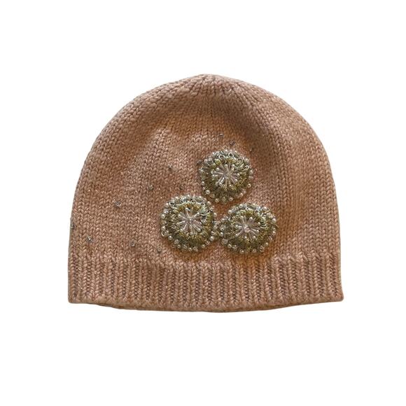 Talbots Wool/Alpaca Blend Rose Pink Beaded Embellished Snowflake Beanie/Hat - Picture 1 of 5